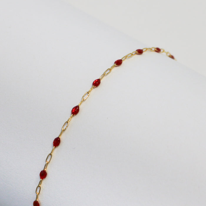 Irena Permanent Jewelry Chain, Red Enamel Design, Cable Links, Available in Gold Filled and Sterling Silver