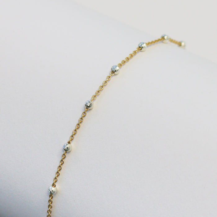 Teresa Permanent Jewelry Chain, Silver Bead Design, Cable Links, Available in Gold Filled with Sterling Silver Beads