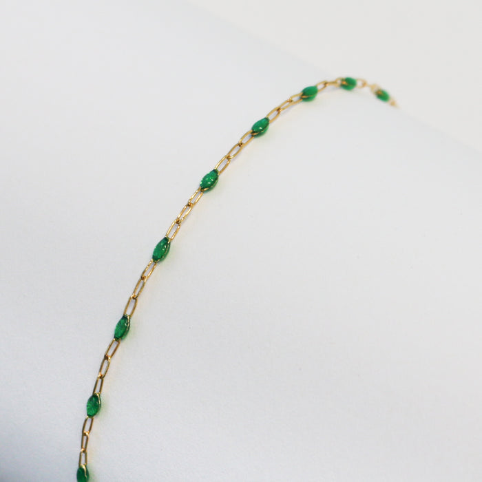 Esmerelda Permanent Jewelry Chain, Emerald Green Enamel Design, Cable Links, Available in Gold Filled and Sterling Silver
