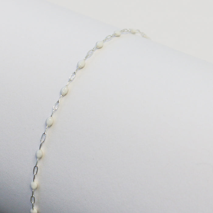 Silvia Permanent Jewelry Chain, White Enamel Design, Cable Links, Available in Gold Filled and Sterling Silver