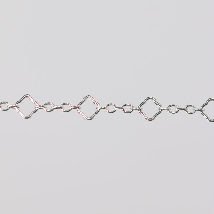 Sterling silver clover chain for permanent jewelry making and welding zoomed in.