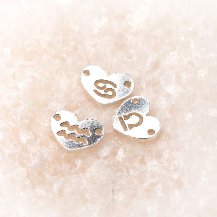 Zodiac Heart Connectors | 7.8mm | .925 Sterling Silver