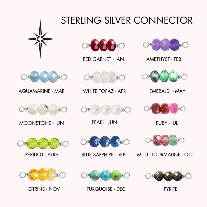Birthstone Rock Candy Connectors | 14mm | .925 Sterling Silver