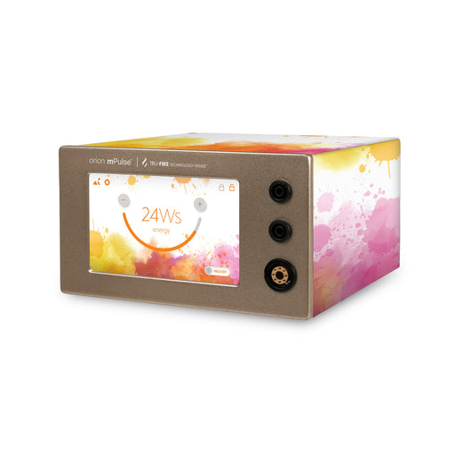 Vinyl sticker of a color paint splatter that wraps around the Orion mPulse Welder.