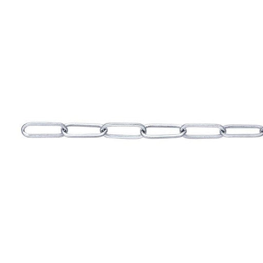 A silver flat elongated oval cable chain.