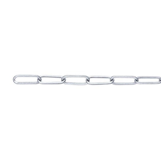 A silver flat elongated oval cable chain.