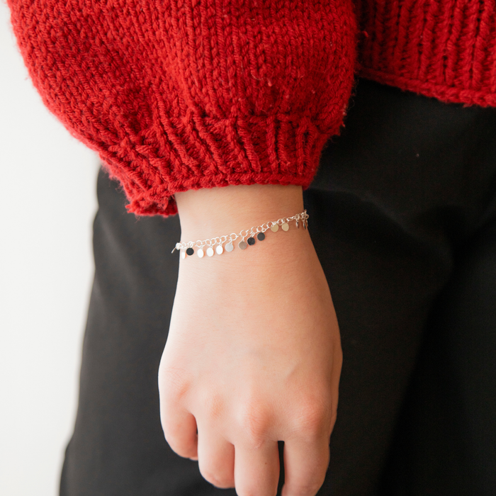 Melody Permanent Jewelry Chain, Round Rolo Links with 4mm Hanging Discs, Available in Sterling Silver