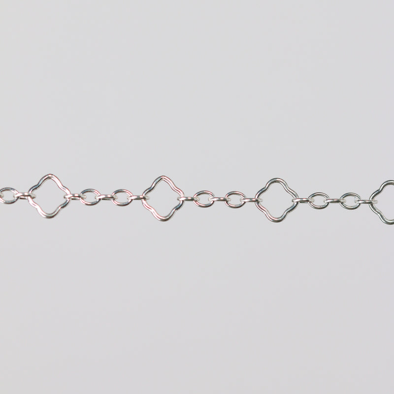 Sterling silver clover chain for permanent jewelry making and welding zoomed in.