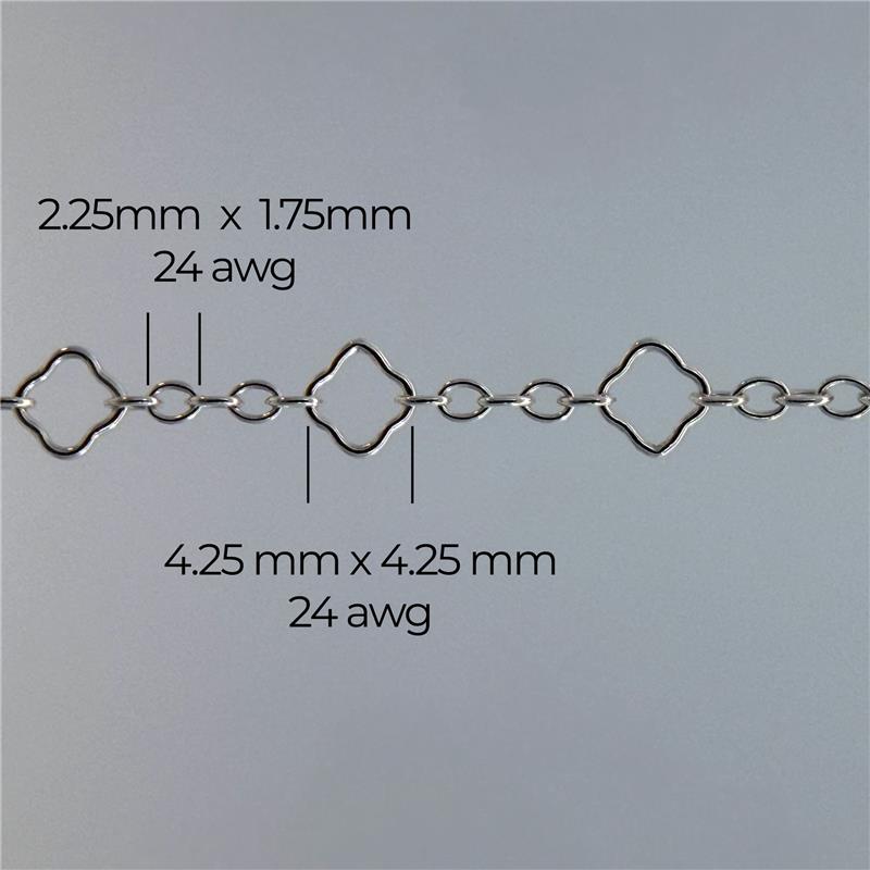 Close-up of the Alissa clover chain with measurements labeled on a gray background