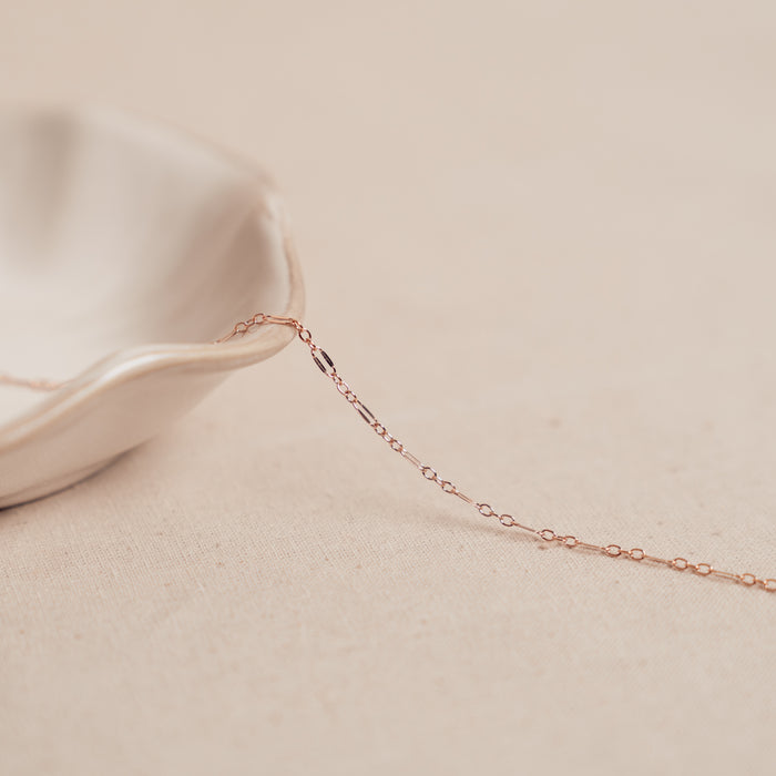 Bryce Permanent Jewelry Chain, Dapped Oval Design, Small Round Links, Available in Gold Filled and Silver