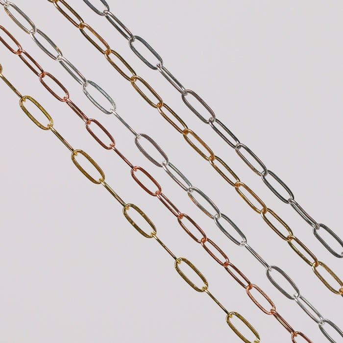 Chloe Permanent Jewelry Chain, Oval Cable Design, Flat Oval Links, Available in Gold Options and Silver