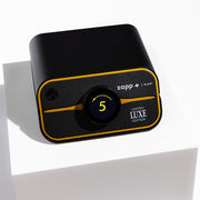 Closeup of the front of zapp plus 2 welder and the power adjusting dial on the front of it.