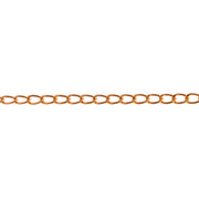 A close-up horizontal view of a gold filled yellow chain for permanent jewelry with flat curb links in a warm yellow-gold tone against a plain white background.