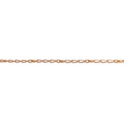 A close-up horizontal view of a yellow gold chain with elongated oval links meant for permanent jewelry, shown against a solid white background.