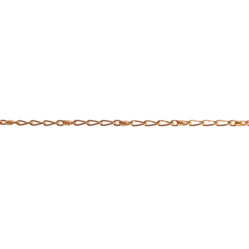 A close-up horizontal view of a yellow gold chain with elongated oval links meant for permanent jewelry, shown against a solid white background.