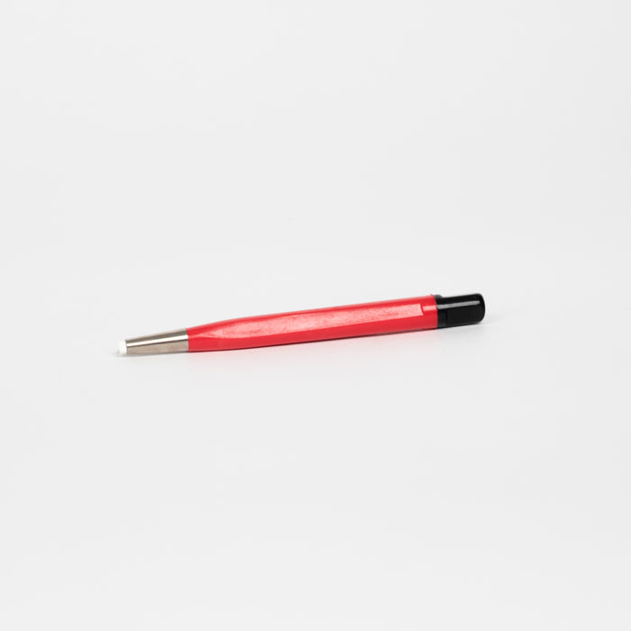 Red pen style retractable fiberglass brush for cleaning soot and welds on jewelry