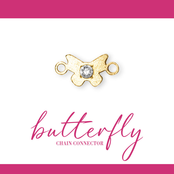 Butterfly Connector | 14K Gold Filled Yellow | 8.7mm | White Gemstone | 4pk