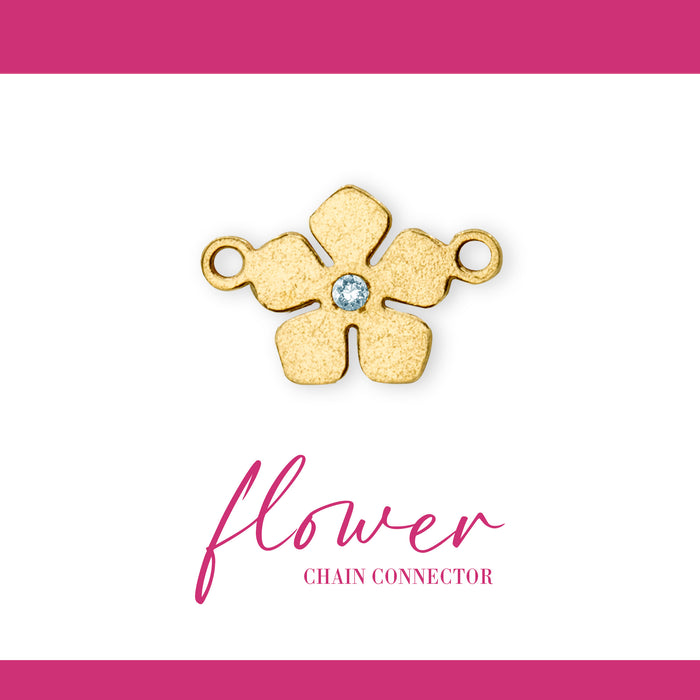 Flower Connector | 14K Gold Filled Yellow | 7.5mm | White Gemstone | 4pk