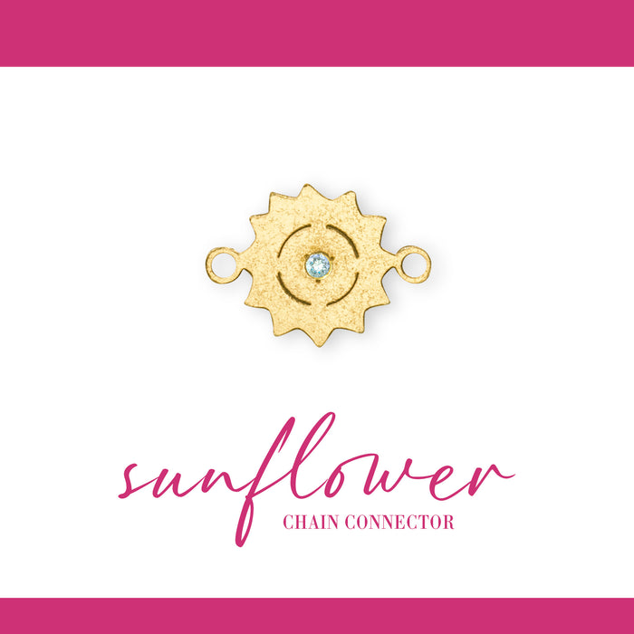 Sunflower Connector | 14K Gold Filled Yellow | 8mm | White Gemstone | 4pk