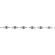 A close-up of a silver chain with repeating silver paperclip links with a hammered diamond-shape to them, shown horizontally against a plain white background.