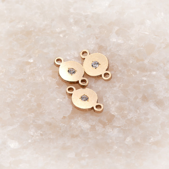 Round Disc Connector | 14K Gold Filled Yellow | 8.4mm | White Gemstone | 4pk