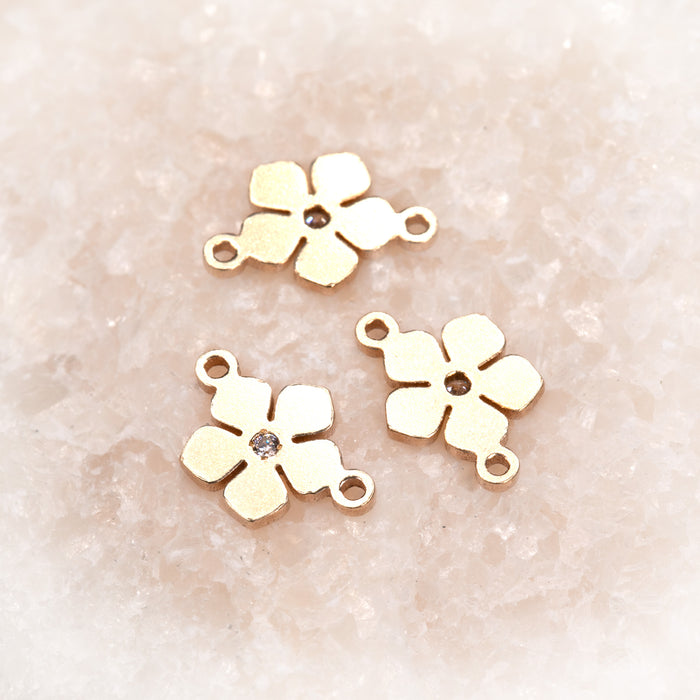 Flower Connector | 14K Gold Filled Yellow | 7.5mm | White Gemstone | 4pk