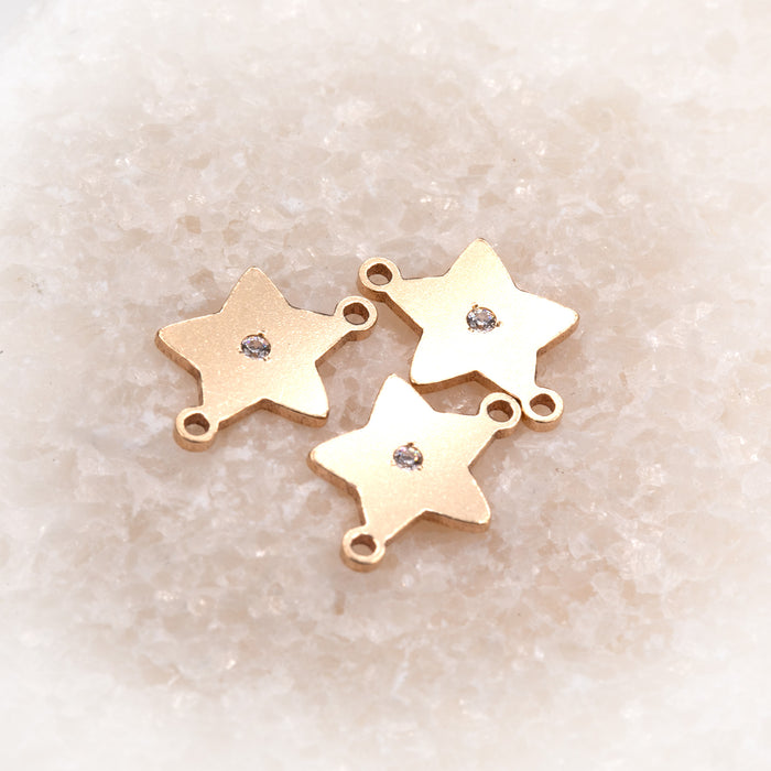 Star Connector | 14K Gold Filled Yellow | 11mm | White Gemstone | 4pk