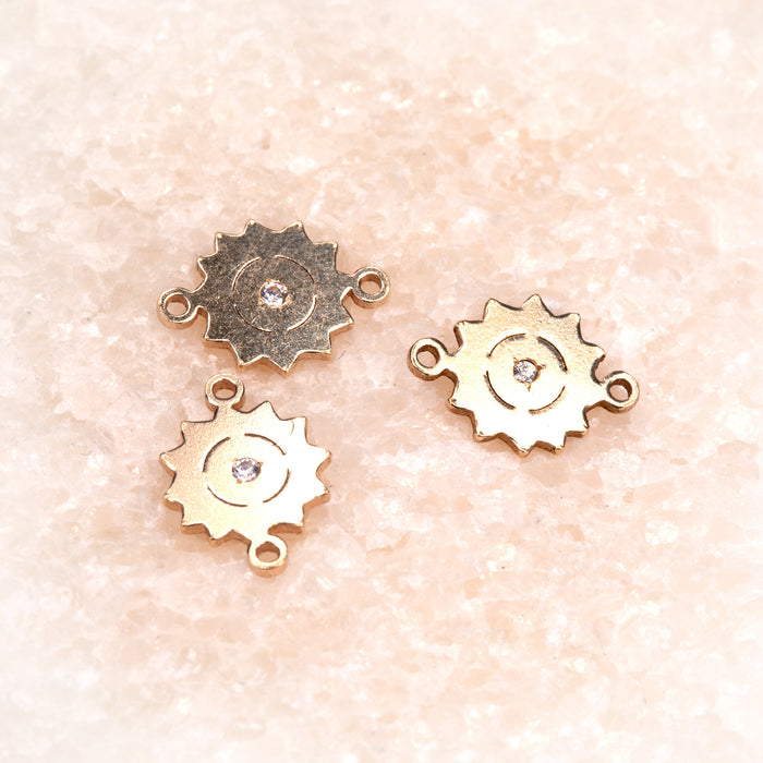 Sunflower Connector | 14K Gold Filled Yellow | 8mm | White Gemstone | 4pk