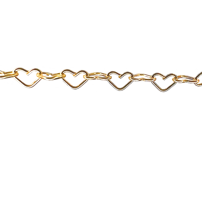 Ella Permanent Jewelry Chain, Flat Heart Design, Flat Heart Links, Available in Gold Options