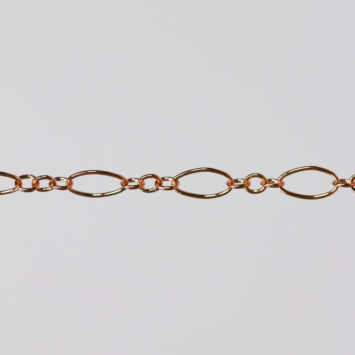Rose gold permanent jewelry chain on a light gray background