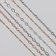 Several different metal type options and colors of the same permanent jewelry chain.