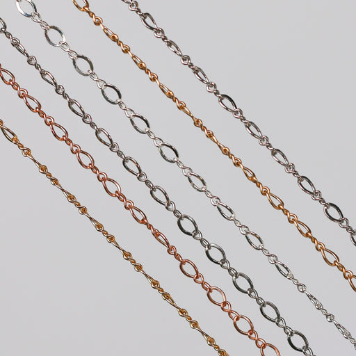 Several different metal type options and colors of the same permanent jewelry chain.