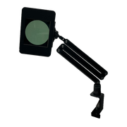 Black darkening magnifying glass for permanent jewelry welding with adjustable arm on a white background