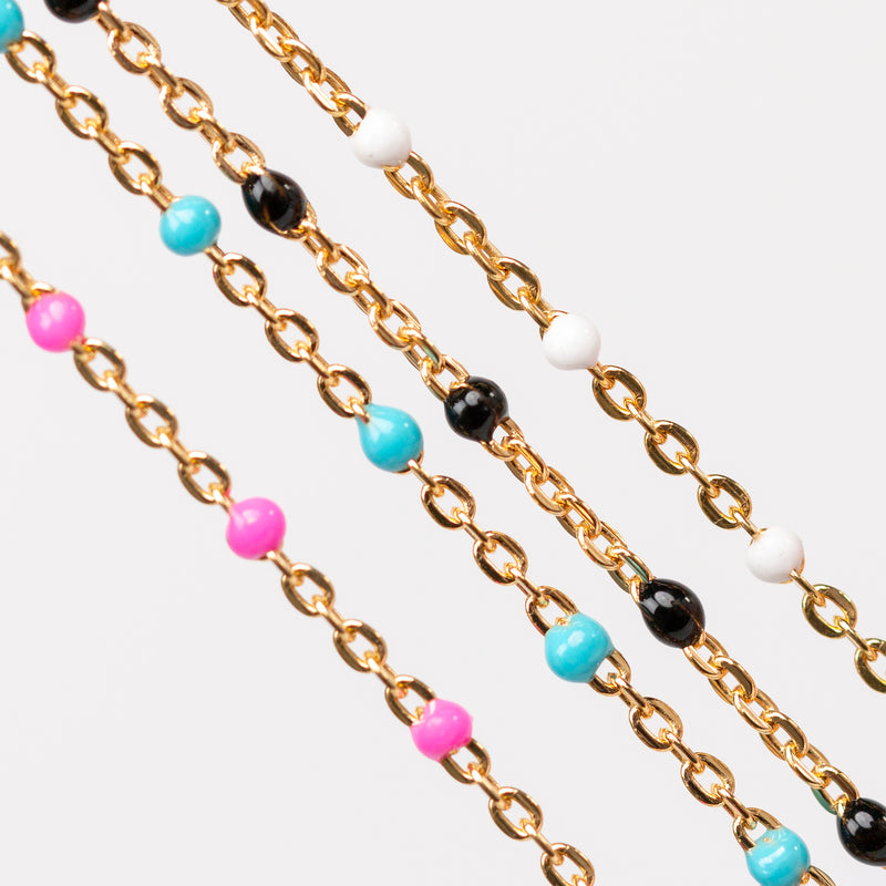 Hazel Permanent Jewelry Chain, DC Cable with Enamel Beads, Available in Silver and Gold Options