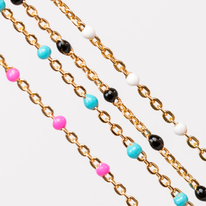Hazel Permanent Jewelry Chain, DC Cable with Enamel Beads, Available in Silver and Gold Options