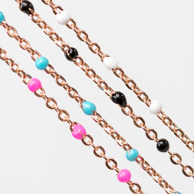 Hazel Permanent Jewelry Chain, DC Cable with Enamel Beads, Available in Silver and Gold Options