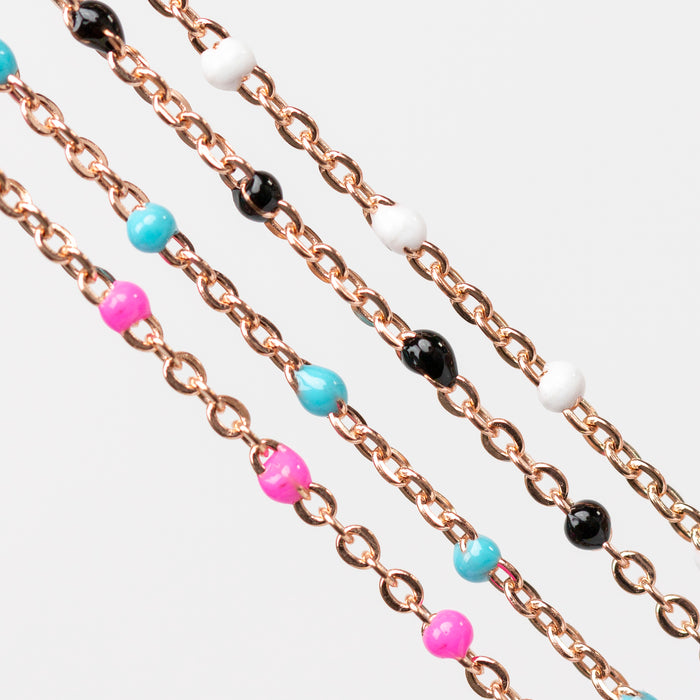 Hazel Permanent Jewelry Chain, DC Cable with Enamel Beads, Available in Silver and Gold Options