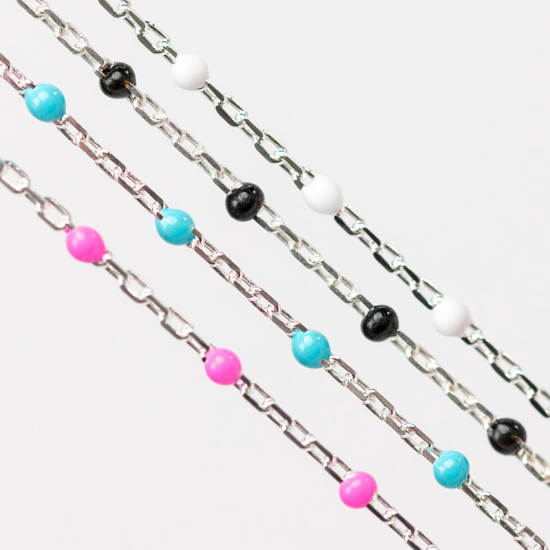 Hazel Permanent Jewelry Chain, DC Cable with Enamel Beads, Available in Silver and Gold Options