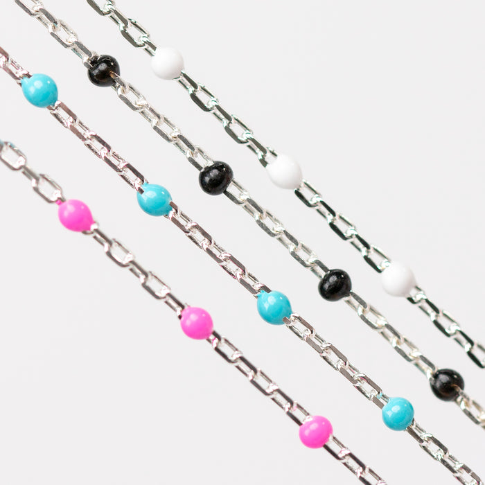 Hazel Permanent Jewelry Chain, DC Cable with Enamel Beads, Available in Silver and Gold Options