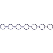 A close-up of a silver chain featuring alternating oval and circular links, shown horizontally against a plain white background.