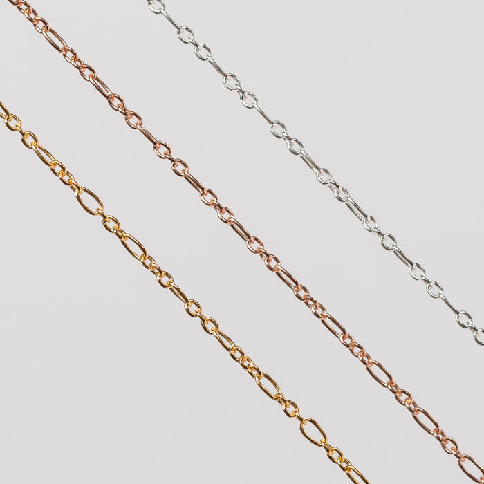 Iris Permanent Jewelry Chain, Figaro Design, Round and Oval Links, Available in Gold Filled and Silver