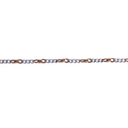 A close-up horizontal view of a chain link necklace featuring alternating yellow gold and silver-tone links on a plain white background.