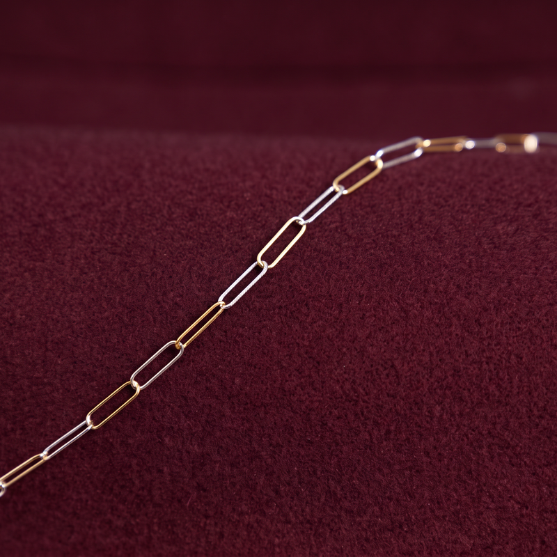 Jill Permanent Jewelry Chain, Alternating Paperclip Design, Sterling Silver and Gold Filled Yellow