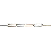 A permanent jewelry chain with alternating gold and silver paperclip links, shown horizontally against a plain white background.