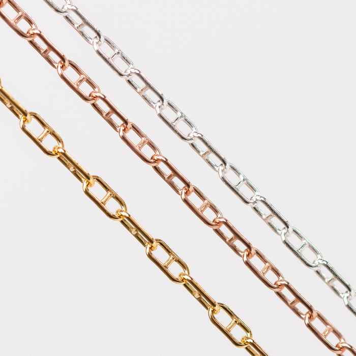 Karla Permanent Jewelry Chain, Mariner Links, Available in Silver and Gold Filled