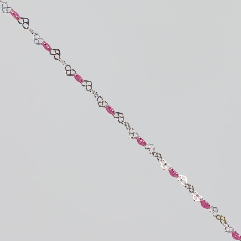 Kelly Permanent Jewelry Chain, Heart Links with Rose Enamel, Available in Sterling Silver