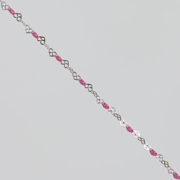 Kelly Permanent Jewelry Chain, Heart Links with Rose Enamel, Available in Sterling Silver
