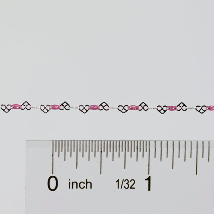 Kelly Permanent Jewelry Chain, Heart Links with Rose Enamel, Available in Sterling Silver