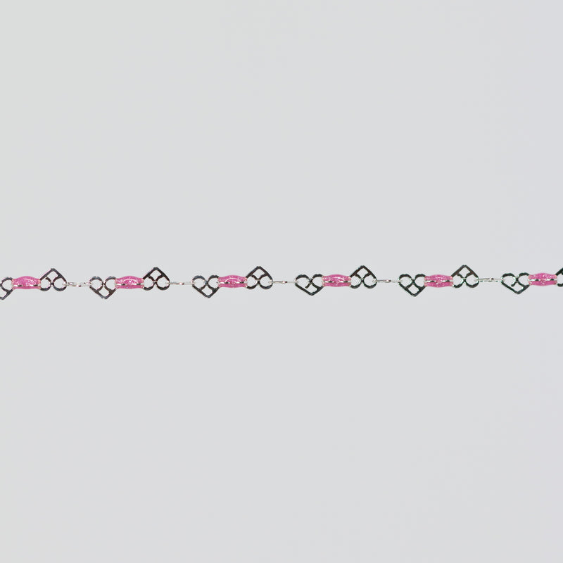 Kelly Permanent Jewelry Chain, Heart Links with Rose Enamel, Available in Sterling Silver