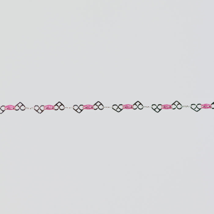 Kelly Permanent Jewelry Chain, Heart Links with Rose Enamel, Available in Sterling Silver